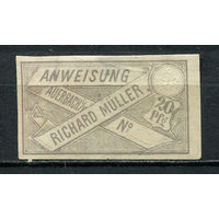 Германия - Ауэрбах - Местные марки - 1887 - Герб и ленты 20Pf - (есть тонкое место) - [Mi.98aC] - 1 марка. Чистая без клея.  (Лот 78CV)