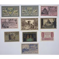 Германия, Австрия комплект нотгельдов 1920-1922 гг. 10 шт. Состояние UNC-