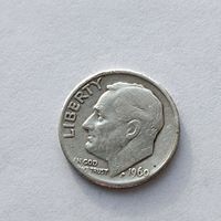 10 центов (дайм Франклина Рузвельта) США 1960 года, серебро 900 пробы. 21