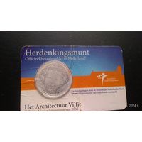 Нидерланды 5 евро 2008 Нидерландская архитектура медь покрытая серебром в холдере (медь оголилась, холдер поврежден)