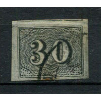 Бразилия - 1849/1850 - Цифры 30R - (есть тонкое место) - [Mi.13] - 1 марка. Гашеная.  (Лот 62AZ)