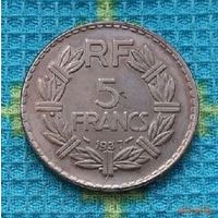 Франция 5 франков 1937 года. Распродажа, цена в 2 раза снижена!