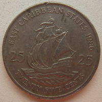 Восточные Карибские острова (Карибы) 25 центов 1986 г. Корабль
