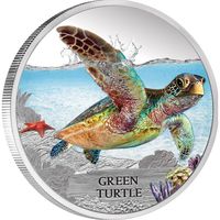 Тувалу 1 доллар 2014г. "Вымирающие и вымершие: Зелёная черепаха". Монета в капсуле; подарочном футляре; сертификат; коробка. СЕРЕБРО 31,135гр.(1 oz).