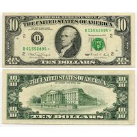 США. 10 долларов (образца 1990 года, B, Нью-Йорк, P486, номер со звездой)