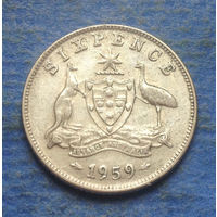 Австралия 6 пенсов 1959 серебро