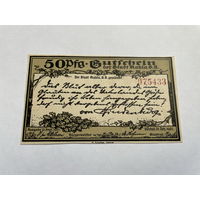 Германия Нотгельд Kahla (Thuringia) 50 пфеннигов 15.09.1921 год / Обычная бумага, красный серийный номер