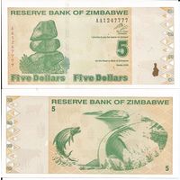 Зимбабве 5 долларов образца 2009 года UNC p93