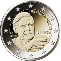 2 евро 2018 Германия G Гельмут Шмидт UNC из ролла