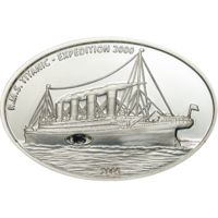 Либерия 10 долларов 2005г. "Титаник. Уголь". Монета в капсуле; сертификат. СЕРЕБРО 25гр.