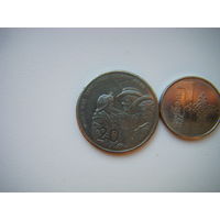 Австралия 20 центов 2005г. 60 лет со дня окончания Второй Мировой Войны. .