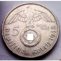 РАСПРОДАЖА!!! - ГЕРМАНИЯ 5 марок 1938 год "ПАУЛЬ фон ГИНДЕНБУРГ" (серебро)