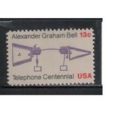 США-1976, (Мих.1257) , ** , Изобретение телефона Беллом (одиночка)