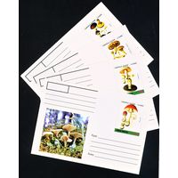 Набор из 4-х почтовых карточек Северной Осетии с оригинальными марками Грибы чистые