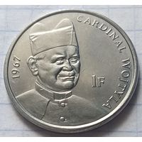 Конго - ДРК 1 франк, 2004 25 лет правления Иоанна Павла ( кардинал Войтыла, 1967 )      ( 4-3-1 )
