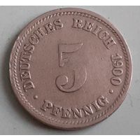 Германия 5 пфеннигов, 1900 Отметка монетного двора: "D" - Мюнхен (12-5-10(в))