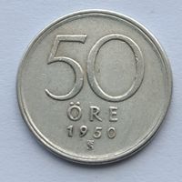 50 эре 1950 года Швеция. Серебро 400. Монета не чищена. 16
