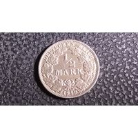 1/2 марки 1918 А. Германия. Серебро 0.900. Хорошая!