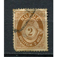Норвегия - 1909/1920 - Цифры 2 O - (есть надрыв) - [Mi.76A] - 1 марка. Гашеная.  (Лот 47EC)-T5P5