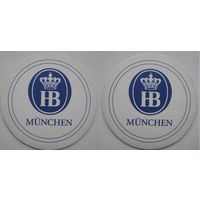Подставка ( бирдекель ) под пиво  "HB Munchen" (Германия). Вар.1.( Синий цвет).