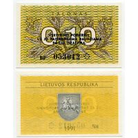 Литва. 0,10 талона (образца 1991 года, P29b, UNC) [серия BF]