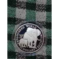 Кук 10 долларов 1990 серебро слоны