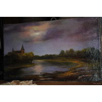 Картина: "Замок в долине". Автор картины - Мельник К. Техника - Холст, масло, продаётся без рамы., - как на фото., - Формат картины., - 50,5 x 30,5 см.