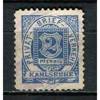 Германия - Карлсруэ - Местные марки - 1886 - Цифры 2Pf - [Mi.6b] - 1 марка. Гашеная.  (Лот 79Dd)