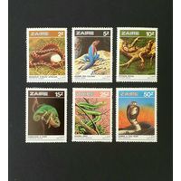 Фауна Рептилии Змеи ДР Конго Заир 1986 Mi 939-944