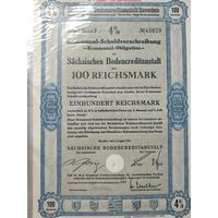 Германия,Третий Рейх, Дрезден 1941, Коммунальная Облигация, 100 Рейхсмарок -4%, Водяные знаки, Тиснение. Размер - А4