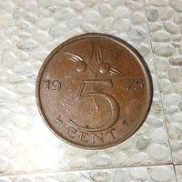 5 центов 1975 года Нидерланды. Королева Юлиана. Красивая монета! Родная патина!