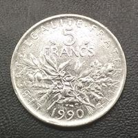 Франция 5 франков 1990.Единственное предложение монеты данного года на сайте.