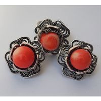 Комплект украшений ретро, серьги и кольцо (перстень). Скань. 60-70-е годы