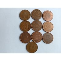 Сборный лот монет 5 евроцентов.