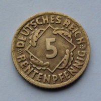 Германия - Веймарская республика 5 рентенфеннигов. 1924. F