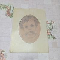Рисованный портрет ребенка, ребенок СССР, дети СССР. Портрет в паспарту