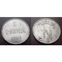 Финляндия в составе РИ. 5 пенни 1908 г.