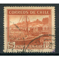 Чили - 1938/40г. - ландшафты, рыбацкое судно, 1 P - 1 марка - гашёная. Без МЦ!