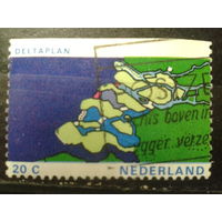 Нидерланды 1972 Карта страны, марка из буклета с обрезом