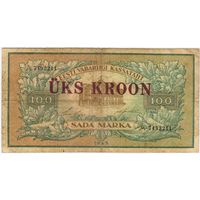 Эстония 100 марок 1923 г. 1 крона (надпечатка)  Редкая !!!