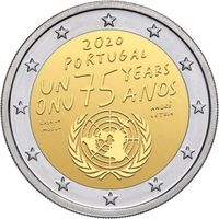 2 евро Португалия 2020 75 лет Организации Объединенных Наций UNC из ролла