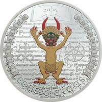 RARE Экваториальная Гвинея 1000 франков 2016г. Первая монета серии: "Тёмная сторона: Кодекс Гигас". Монета в капсуле; подарочном футляре; номерной сертификат; коробка. СЕРЕБРО 31,135 гр. (1 oz).