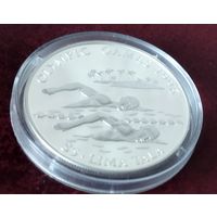 Серебро 0.925! Токелау 5 долларов, 1994 XXVI летние Олимпийские Игры, Атланта 1996 - Плавание