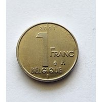 Бельгия 1 франк, 2001 Надпись на французском - 'BELGIQUE'