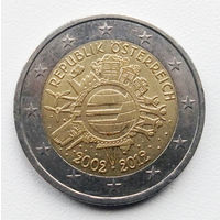 Австрия 2 евро 2012 10 лет евро наличными