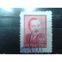 Польша, 1950, президент Берут надпечатка на 15 zl, Михель 4 евро