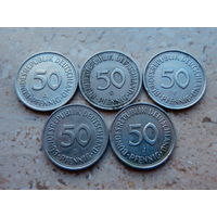 Набор все монетные дворы Германии: 50 пфеннигов A D G F J.