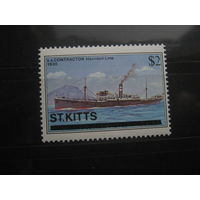 Марки - британские колонии Сент Киттс флот корабли транспорт надпечатка