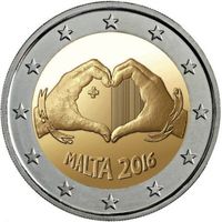 2 евро 2016 г. Мальта  Любовь. UNC из ролла