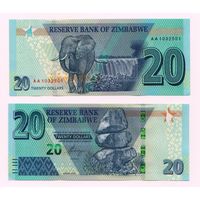 Зимбабве 20 долларов образца 2020 года UNC